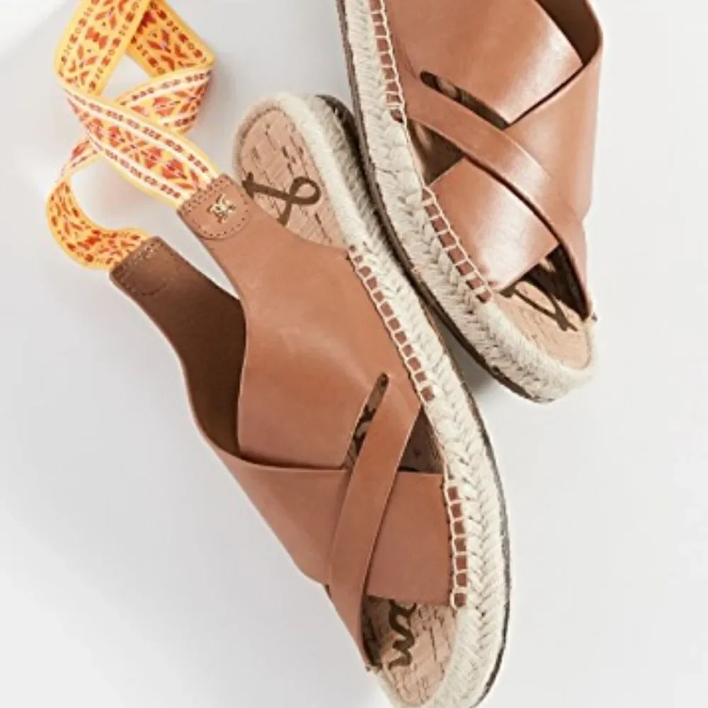 Sam Edelman 7 Womens Brown Leather Espadrilles Sandals Shoes